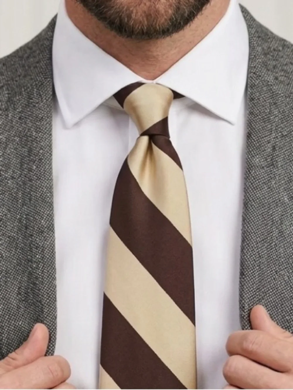 Vintage Gwynn's Birmingham MI Striped Repp Silk Tie Brown Tan Mid Century 60s